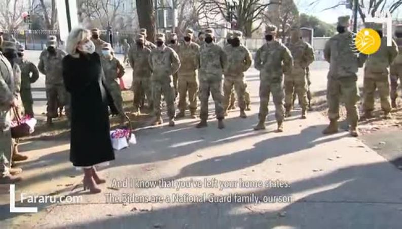 دیدار جیل بایدن بانوی اول آمریکا با نیرو‌های گارد ملی با سبد کلوچه !
